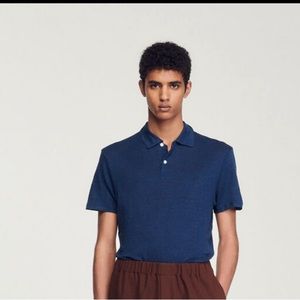 SANDRO linen polo shirt - blue - XL